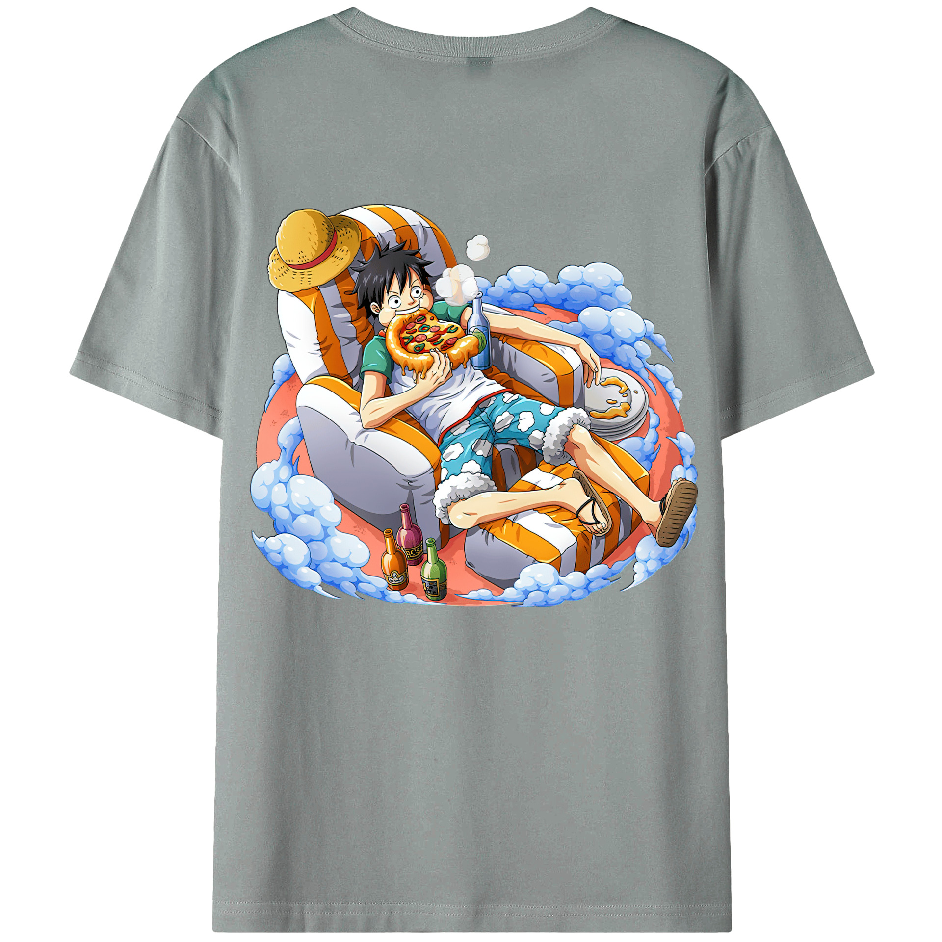 ワンピース モンキー・D・ルフィ ONE PIECE Monkey D. Luffy 綿100％ メンズ半袖Tシャツ（バックプリント） 通気性